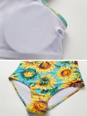 Ensemble maillot de bain jaune sexy à imprimé floral asymétrique et décolleté asymétrique