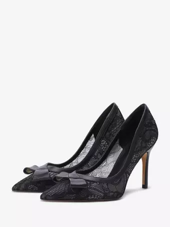 Black Lace Wedding Shoes Pointed Toe Bow Slip On Dress Shoes - Milanoo.com Black Lace Wedding Shoes Pointed Toe Bow Slip On Dress Shoes - Milanoo.com