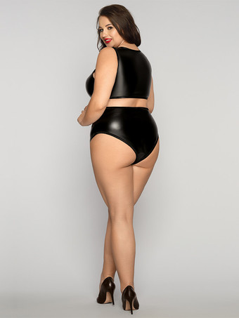 Nuisettes grandes tailles effet mouillé gaines noires croisées pour femmes nuisettes sexy