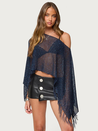 bleu foncé Paréos roses à franges en polyester pour femmes maillots de bain sexy d'été