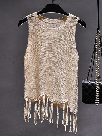 Haut de soirée unique à col rond et sequins sans manches