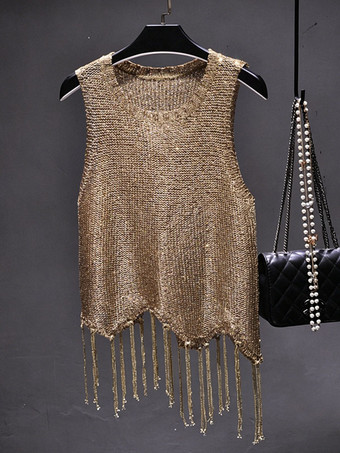Haut de soirée unique à col rond et sequins sans manches