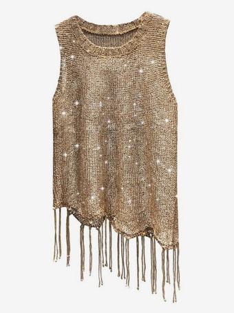 Haut de soirée unique à col rond et sequins sans manches
