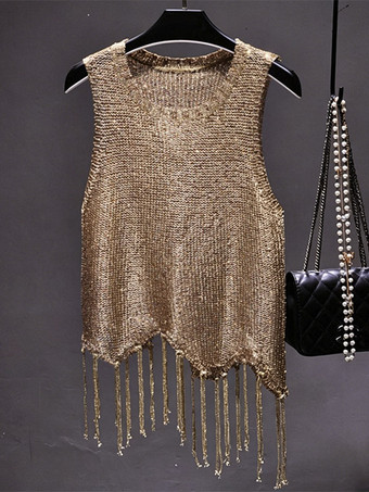 Haut de soirée unique à col rond et sequins sans manches