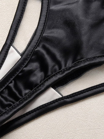 Ensembles de lingerie en dentelle noire à bretelles soutien-gorge cage culotte et porte-jarretelles