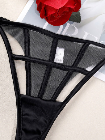 Ensembles de lingerie en dentelle noire à bretelles soutien-gorge cage culotte et porte-jarretelles