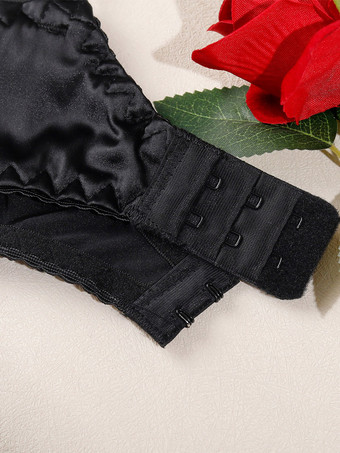 Ensembles de lingerie en dentelle noire à bretelles soutien-gorge cage culotte et porte-jarretelles