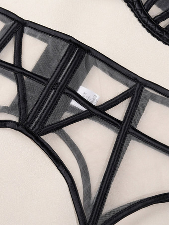 Ensembles de lingerie en dentelle noire à bretelles soutien-gorge cage culotte et porte-jarretelles