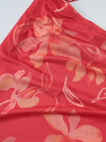 Robe de vacances maxi sans manches à imprimé floral dos nu rouge décontracté