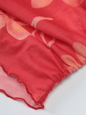 Robe de vacances maxi sans manches à imprimé floral dos nu rouge décontracté