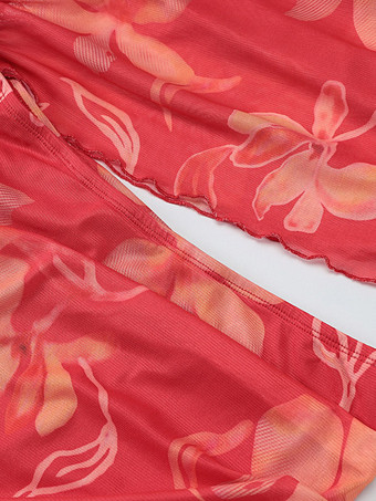 Robe de vacances maxi sans manches à imprimé floral dos nu rouge décontracté