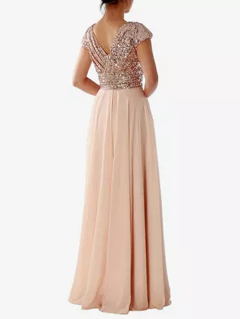 cap sleeve semi formal dresses Long Formal Prom Gown with Cap Sleeves Taupe / XSmall
