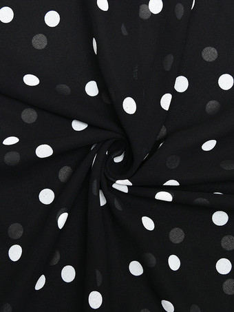 Robe de vacances maxi sans manches à pois col en V robe noire sexy