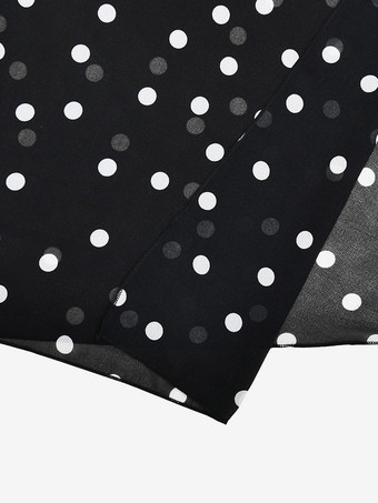 Robe de vacances maxi sans manches à pois col en V robe noire sexy