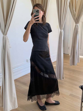 Jupes longues abricot en polyester chic pour le printemps bas pour femmes