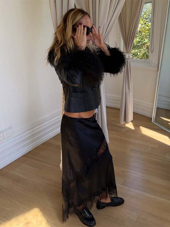 Jupes longues abricot en polyester chic pour le printemps bas pour femmes