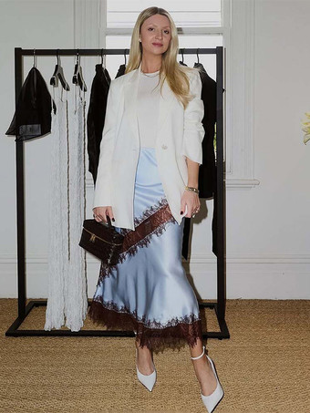 bleu Jupes longues abricot en polyester chic pour le printemps bas pour femmes