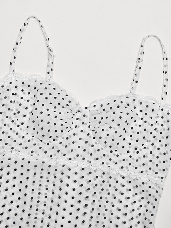 Robe midi noire à pois en polyester sans manches à bretelles et col rond pour femme par Daily Dresses