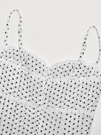 Robe midi noire à pois en polyester sans manches à bretelles et col rond pour femme par Daily Dresses