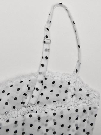 Robe midi noire à pois en polyester sans manches à bretelles et col rond pour femme par Daily Dresses