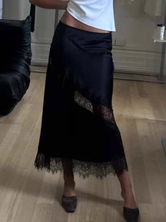 Jupes longues abricot en polyester chic pour le printemps bas pour femmes