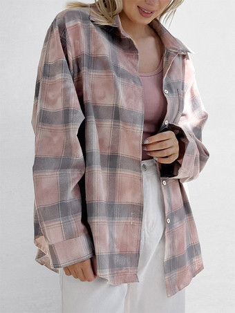 Veste femme à col rabattu cardigan à carreaux décontracté à manches longues