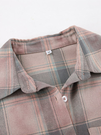 Veste femme à col rabattu cardigan à carreaux décontracté à manches longues