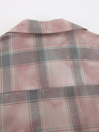 Veste femme à col rabattu cardigan à carreaux décontracté à manches longues