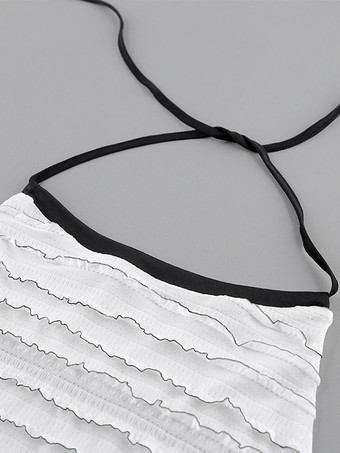 Ensemble deux pièces blanc à rayures chics col rond jupe sans manches