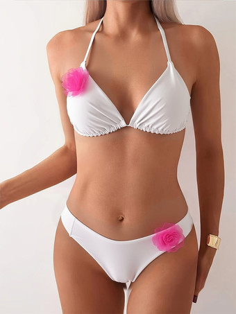 blanc Maillot de bain bikini blanc pour femme idéal pour l'été à la plage.