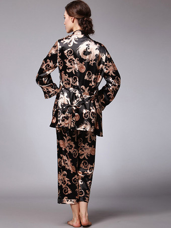 Vêtements d'intérieur à col rabattu et manches longues aspect soie