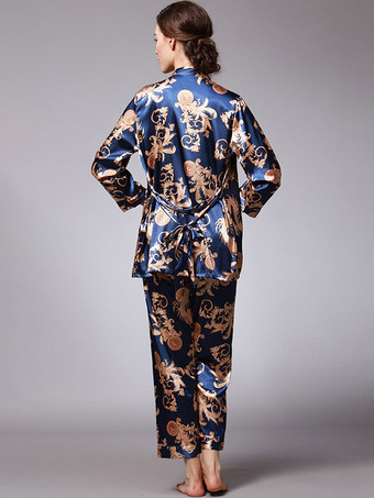 Vêtements d'intérieur à col rabattu et manches longues aspect soie