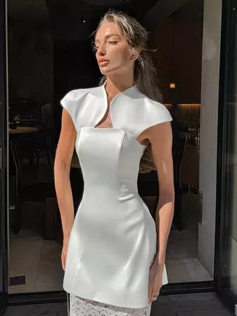 white two piece casual dress White Cheap Two Piece Jumpsuits Two Piece Jumpsuits Floor Length Wedding Dresses Evening Gown Ball Gown With Overskirt Formal Dress Casual Formal Long Sleeve Scoop Neck Detachable