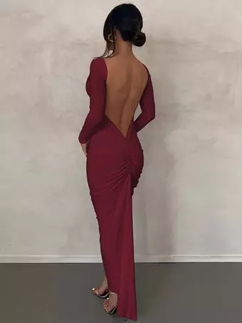 burgundy semi formal dresses Floor Length Burgundy Prom Dress with Slit | Semi-formal Dress with Black Lace Top