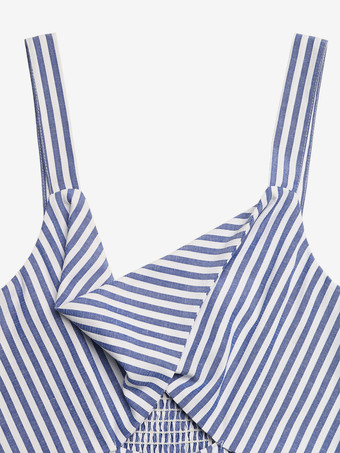 ツーピースセット パンツセット ブルー シック リゾートウェア カットアウト シェイプ ノースリーブドレス