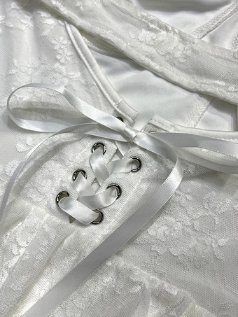 Robe blanche sexy mini dos nu à lacets sans manches col V pour une soirée en amoureux