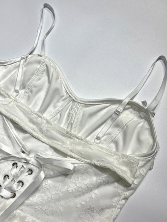 Robe blanche sexy mini dos nu à lacets sans manches col V pour une soirée en amoureux