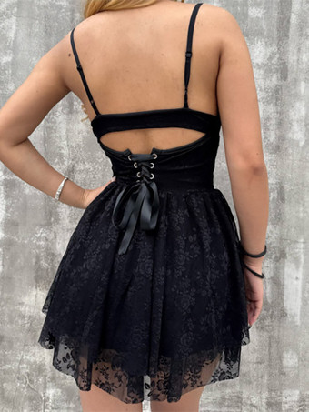 Robe blanche sexy mini dos nu à lacets sans manches col V pour une soirée en amoureux