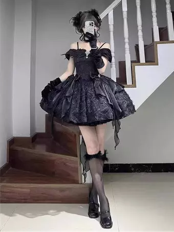 Black Gothic Lolita Dresses Bows Angle Spaghetti Off Shoulder Short Lolita Dress - Milanoo.com Black Gothic Lolita Dresses Bows Angle Spaghetti Off Shoulder Short Lolita Dress - Milanoo.com