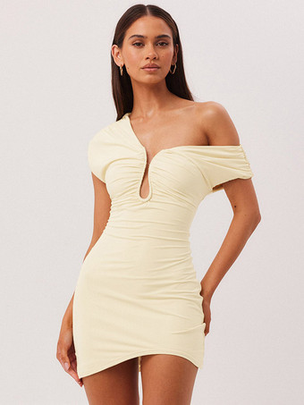 abricot Robe de soirée courte marron asymétrique plissée dos nu sexy et semi-formelle