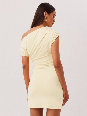 Robe de soirée courte marron asymétrique plissée dos nu sexy et semi-formelle