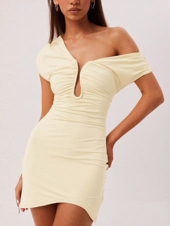 Robe de soirée courte marron asymétrique plissée dos nu sexy et semi-formelle