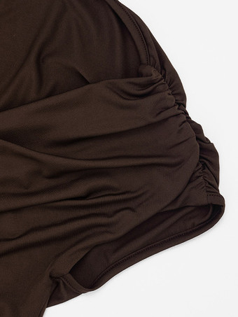 Robe de soirée courte marron asymétrique plissée dos nu sexy et semi-formelle