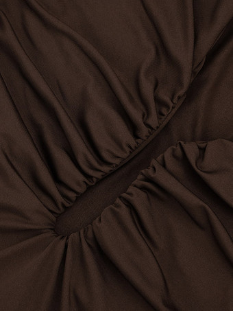 Robe de soirée courte marron asymétrique plissée dos nu sexy et semi-formelle