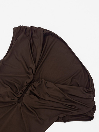 Robe de soirée courte marron asymétrique plissée dos nu sexy et semi-formelle
