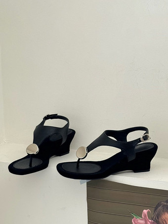 Sandales compensées noires tongs chaussures sandales à détails métalliques