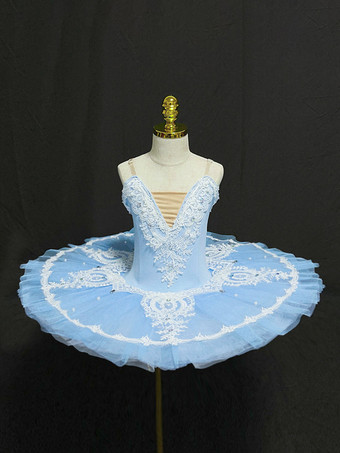 bleu ciel clairRobe de Ballet bleu ciel clair pour fille ballerine avec strass volants en dentelle en Polyester vêtements de Performance
