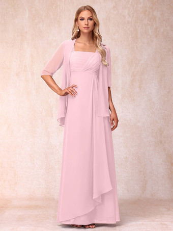 RoseRobe de mère de la mariée col carré manches mi-longues deux pièces plissées robe d'invitée pour mariage