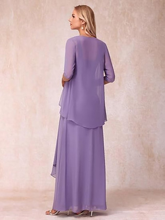 Robe de mère de la mariée col carré manches mi-longues deux pièces plissées robe d'invitée pour mariage