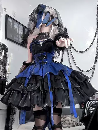 ゴシックロリータドレス ノースリーブ フリル レイヤード パフィー